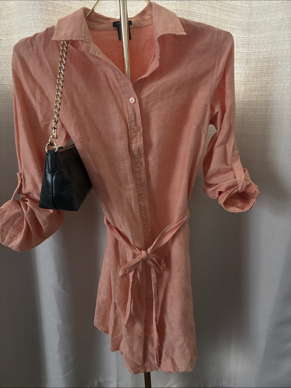 Ann Taylor Peach Button-Front Tie-Waist Tunic | Size 2
